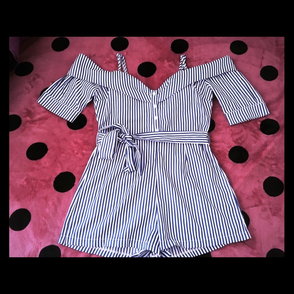 size M,  and white stripped romper